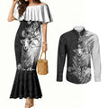 New Zealand Aotearoa Hipi Couples Matching Mermaid Dress and Long Sleeve Button Shirt Maori Pattern