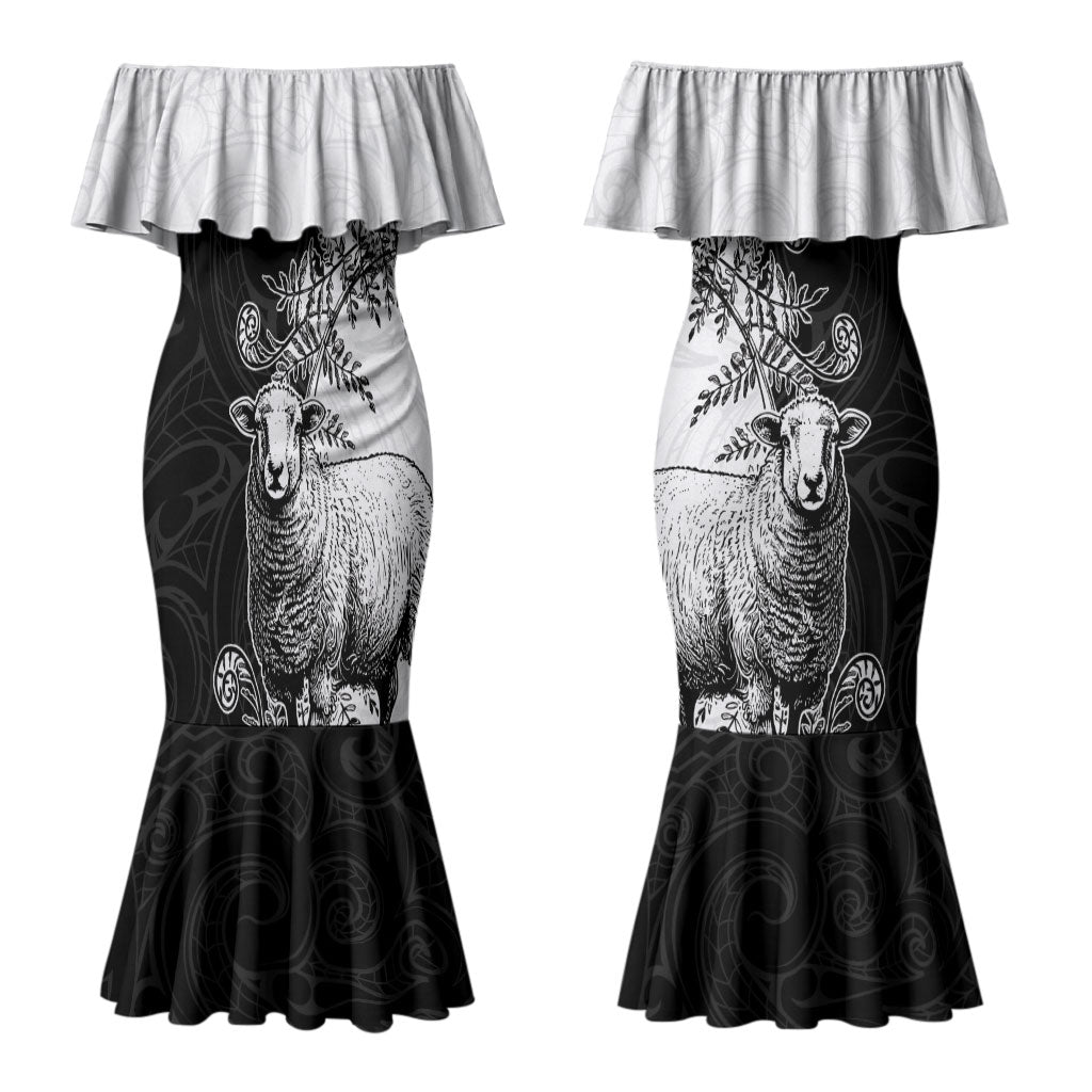 New Zealand Aotearoa Hipi Couples Matching Mermaid Dress and Long Sleeve Button Shirt Maori Pattern