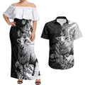 New Zealand Aotearoa Hipi Couples Matching Off Shoulder Maxi Dress and Hawaiian Shirt Maori Pattern