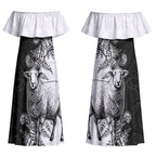 New Zealand Aotearoa Hipi Couples Matching Off Shoulder Maxi Dress and Long Sleeve Button Shirt Maori Pattern