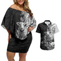 New Zealand Aotearoa Hipi Couples Matching Off Shoulder Short Dress and Hawaiian Shirt Maori Pattern