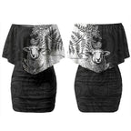 New Zealand Aotearoa Hipi Couples Matching Off Shoulder Short Dress and Hawaiian Shirt Maori Pattern