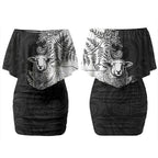 New Zealand Aotearoa Hipi Couples Matching Off Shoulder Short Dress and Long Sleeve Button Shirt Maori Pattern