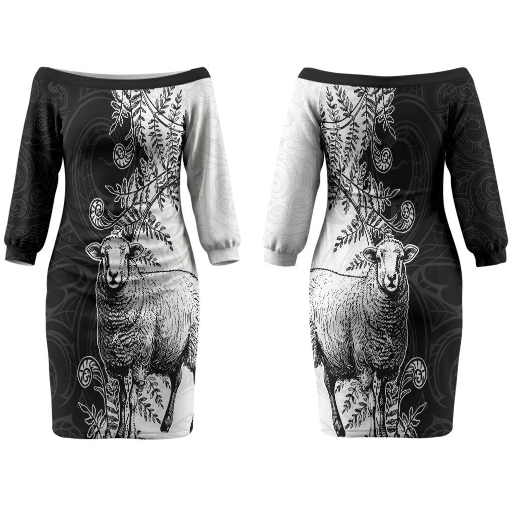 New Zealand Aotearoa Hipi Couples Matching Off The Shoulder Long Sleeve Dress and Hawaiian Shirt Maori Pattern