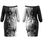 New Zealand Aotearoa Hipi Couples Matching Off The Shoulder Long Sleeve Dress and Long Sleeve Button Shirt Maori Pattern