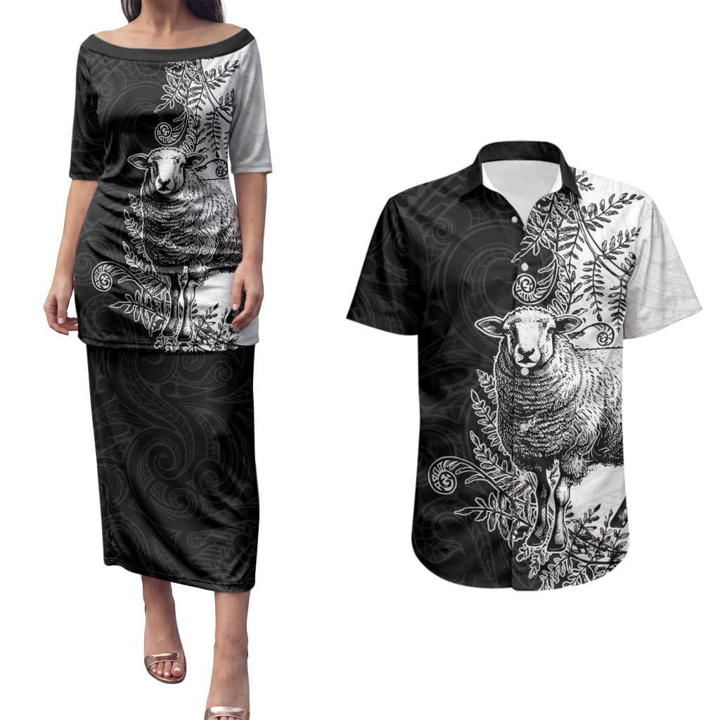 New Zealand Aotearoa Hipi Couples Matching Puletasi and Hawaiian Shirt Maori Pattern
