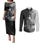New Zealand Aotearoa Hipi Couples Matching Puletasi and Long Sleeve Button Shirt Maori Pattern