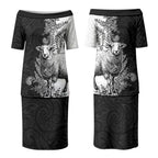 New Zealand Aotearoa Hipi Couples Matching Puletasi and Long Sleeve Button Shirt Maori Pattern