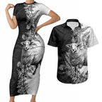 New Zealand Aotearoa Hipi Couples Matching Short Sleeve Bodycon Dress and Hawaiian Shirt Maori Pattern