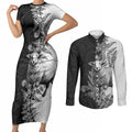 New Zealand Aotearoa Hipi Couples Matching Short Sleeve Bodycon Dress and Long Sleeve Button Shirt Maori Pattern