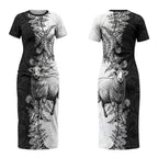 New Zealand Aotearoa Hipi Couples Matching Short Sleeve Bodycon Dress and Long Sleeve Button Shirt Maori Pattern