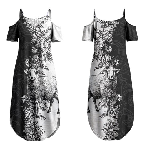 New Zealand Aotearoa Hipi Couples Matching Summer Maxi Dress and Long Sleeve Button Shirt Maori Pattern