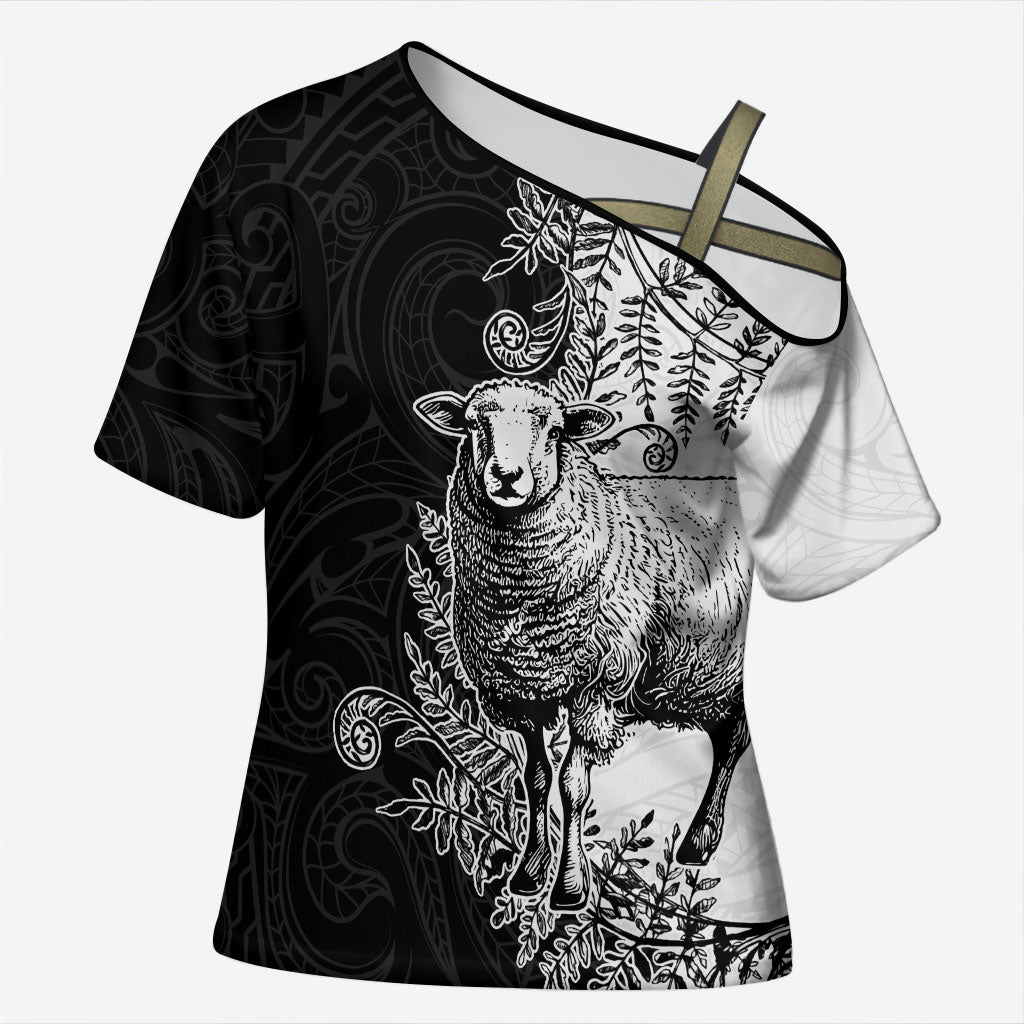 New Zealand Aotearoa Hipi Cross Shoulder Shirt Maori Pattern