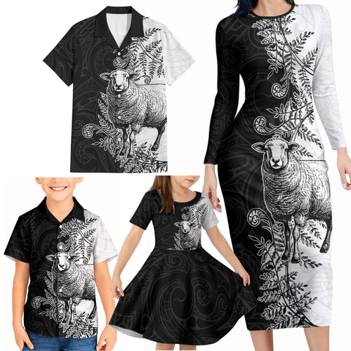 New Zealand Aotearoa Hipi Family Matching Long Sleeve Bodycon Dress and Hawaiian Shirt Maori Pattern