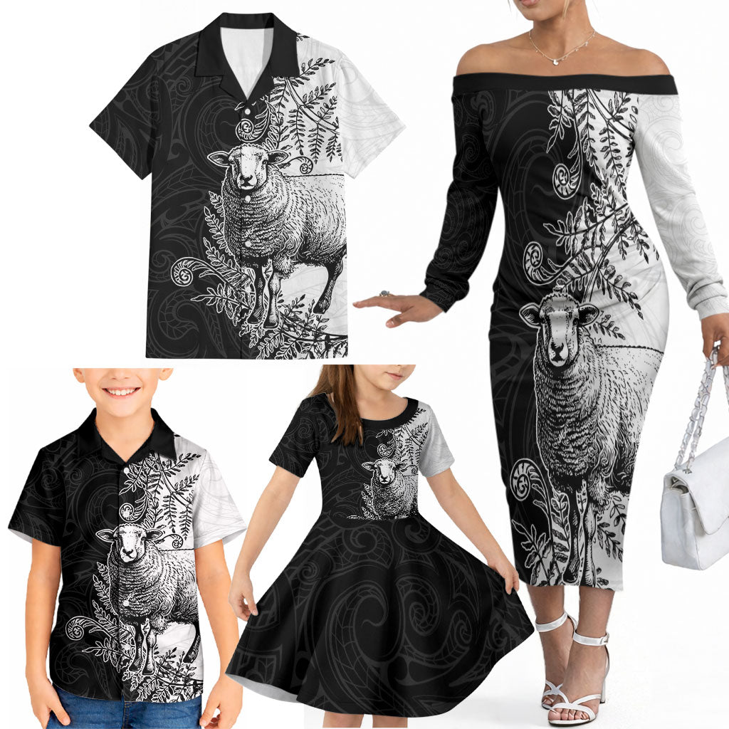 New Zealand Aotearoa Hipi Family Matching Off The Shoulder Long Sleeve Dress and Hawaiian Shirt Maori Pattern