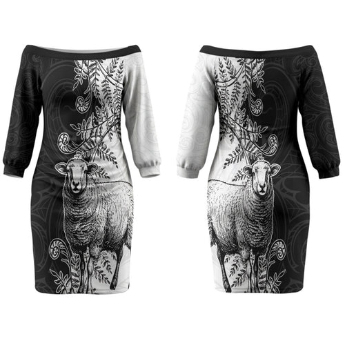 New Zealand Aotearoa Hipi Family Matching Off The Shoulder Long Sleeve Dress and Hawaiian Shirt Maori Pattern