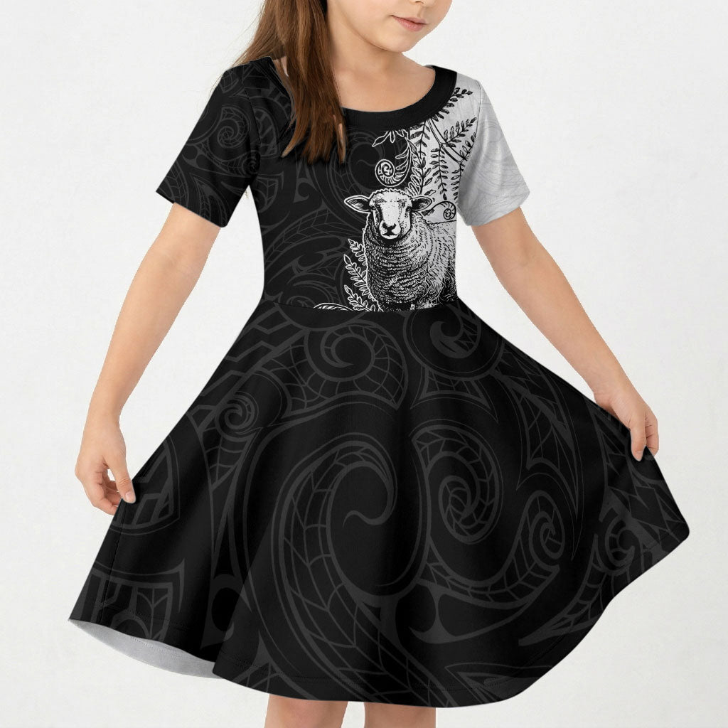 New Zealand Aotearoa Hipi Kid Short Sleeve Dress Maori Pattern