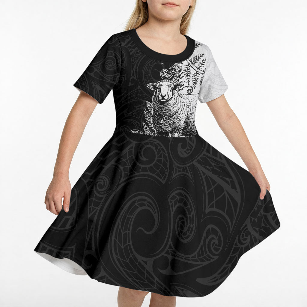 New Zealand Aotearoa Hipi Kid Short Sleeve Dress Maori Pattern