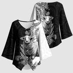 New Zealand Aotearoa Hipi Kimono Sleeve Blouse Maori Pattern
