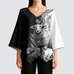 New Zealand Aotearoa Hipi Kimono Sleeve Blouse Maori Pattern
