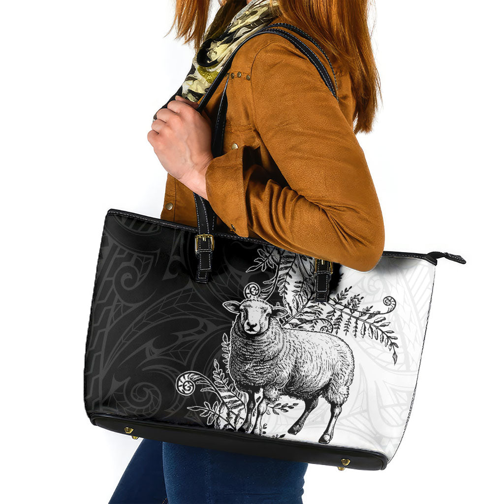 New Zealand Aotearoa Hipi Leather Tote Bag Maori Pattern