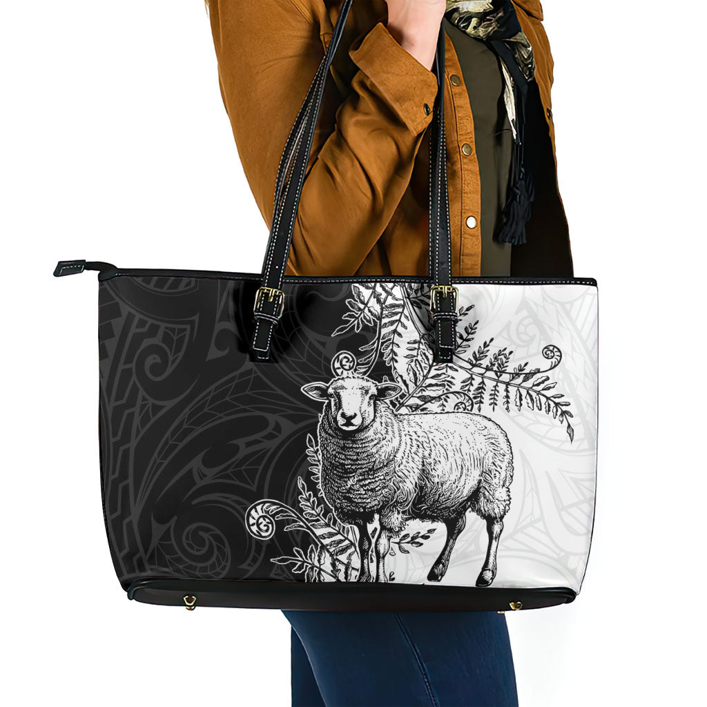 New Zealand Aotearoa Hipi Leather Tote Bag Maori Pattern