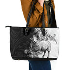 New Zealand Aotearoa Hipi Leather Tote Bag Maori Pattern