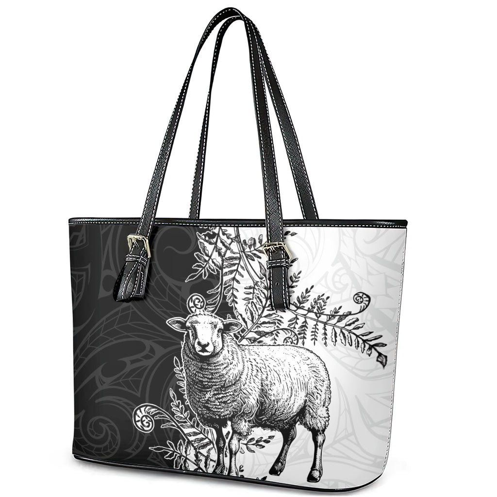 New Zealand Aotearoa Hipi Leather Tote Bag Maori Pattern