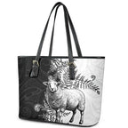 New Zealand Aotearoa Hipi Leather Tote Bag Maori Pattern