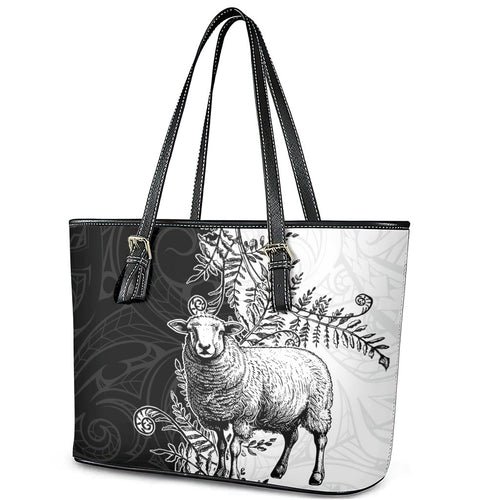 New Zealand Aotearoa Hipi Leather Tote Bag Maori Pattern