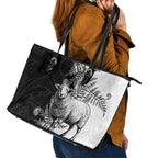 New Zealand Aotearoa Hipi Leather Tote Bag Maori Pattern