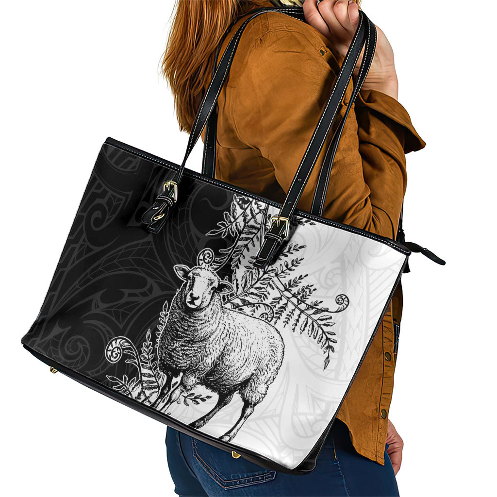 New Zealand Aotearoa Hipi Leather Tote Bag Maori Pattern