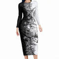 New Zealand Aotearoa Hipi Long Sleeve Bodycon Dress Maori Pattern
