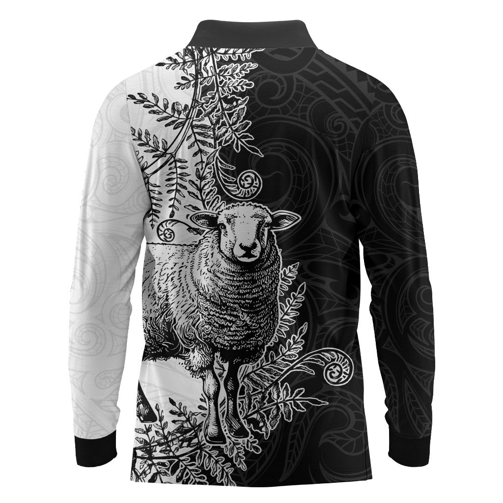 New Zealand Aotearoa Hipi Long Sleeve Polo Shirt Maori Pattern