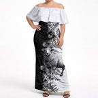 New Zealand Aotearoa Hipi Off Shoulder Maxi Dress Maori Pattern