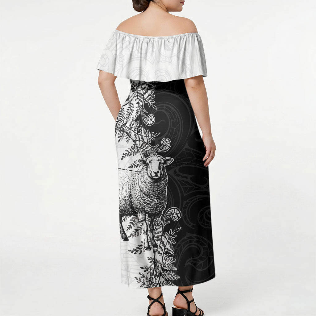 New Zealand Aotearoa Hipi Off Shoulder Maxi Dress Maori Pattern