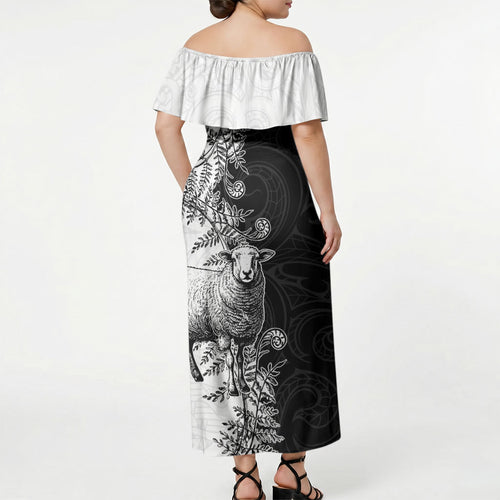 New Zealand Aotearoa Hipi Off Shoulder Maxi Dress Maori Pattern