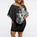 New Zealand Aotearoa Hipi Off Shoulder Short Dress Maori Pattern