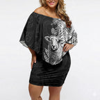 New Zealand Aotearoa Hipi Off Shoulder Short Dress Maori Pattern