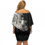 New Zealand Aotearoa Hipi Off Shoulder Short Dress Maori Pattern