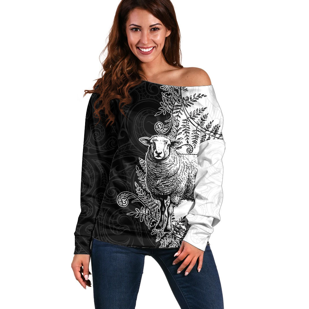 New Zealand Aotearoa Hipi Off Shoulder Sweater Maori Pattern