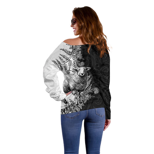 New Zealand Aotearoa Hipi Off Shoulder Sweater Maori Pattern