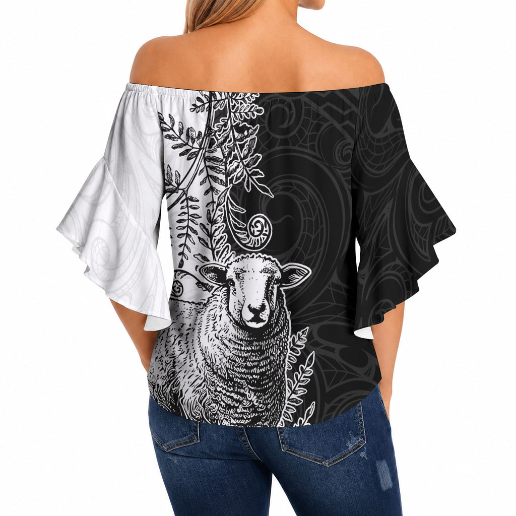 New Zealand Aotearoa Hipi Off Shoulder Wrap Waist Top Maori Pattern