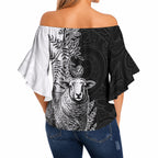 New Zealand Aotearoa Hipi Off Shoulder Wrap Waist Top Maori Pattern