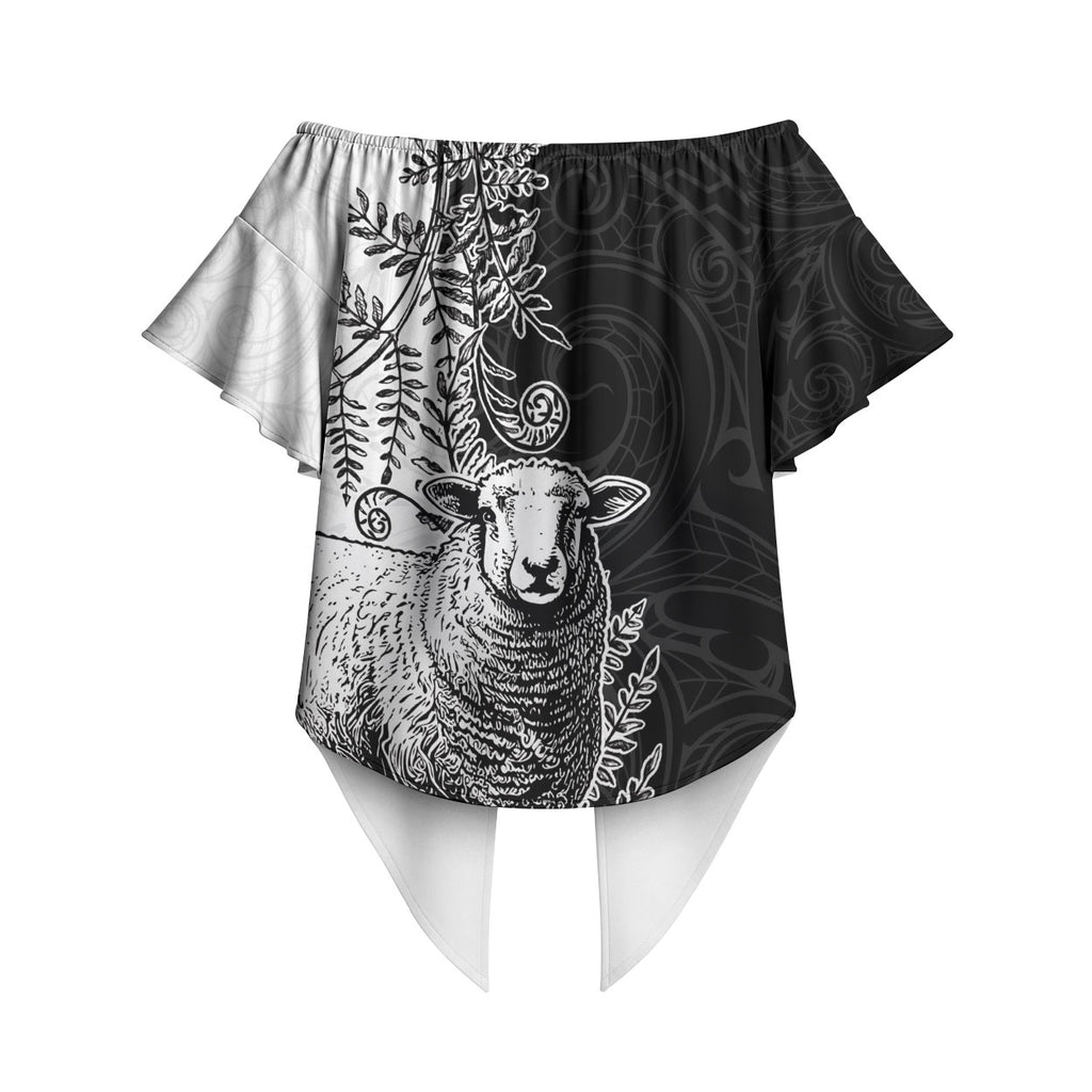 New Zealand Aotearoa Hipi Off Shoulder Wrap Waist Top Maori Pattern