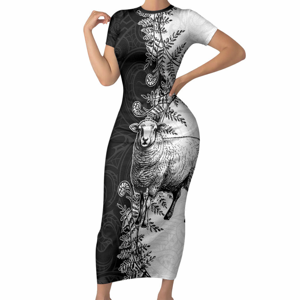 New Zealand Aotearoa Hipi Short Sleeve Bodycon Dress Maori Pattern
