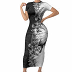 New Zealand Aotearoa Hipi Short Sleeve Bodycon Dress Maori Pattern