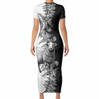 New Zealand Aotearoa Hipi Short Sleeve Bodycon Dress Maori Pattern