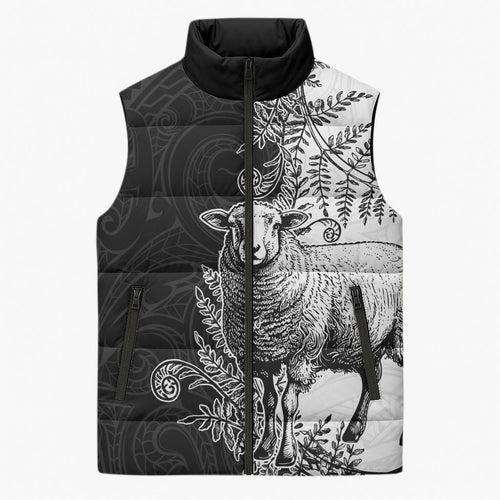 New Zealand Aotearoa Hipi Sleeveless Puffer Jacket Maori Pattern