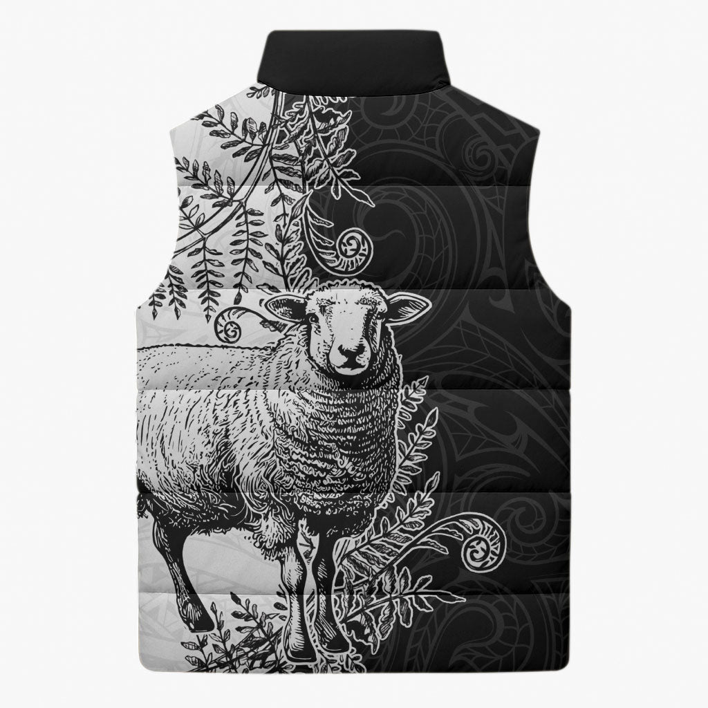 New Zealand Aotearoa Hipi Sleeveless Puffer Jacket Maori Pattern